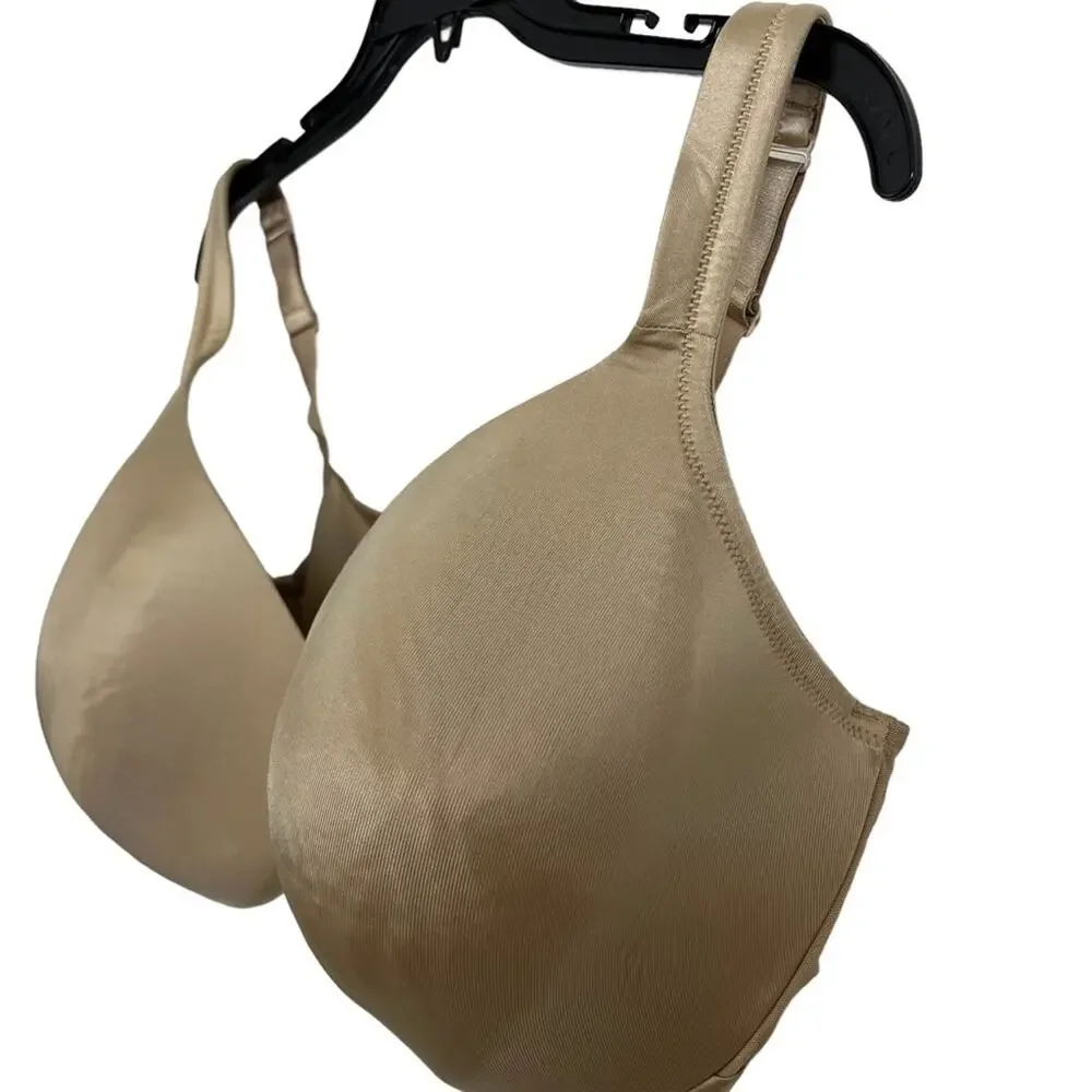 CACIQUE LIGHTLY LINED FULL COVERAGE Beige Tan Smooth Underwire Bra Satin 44DDD